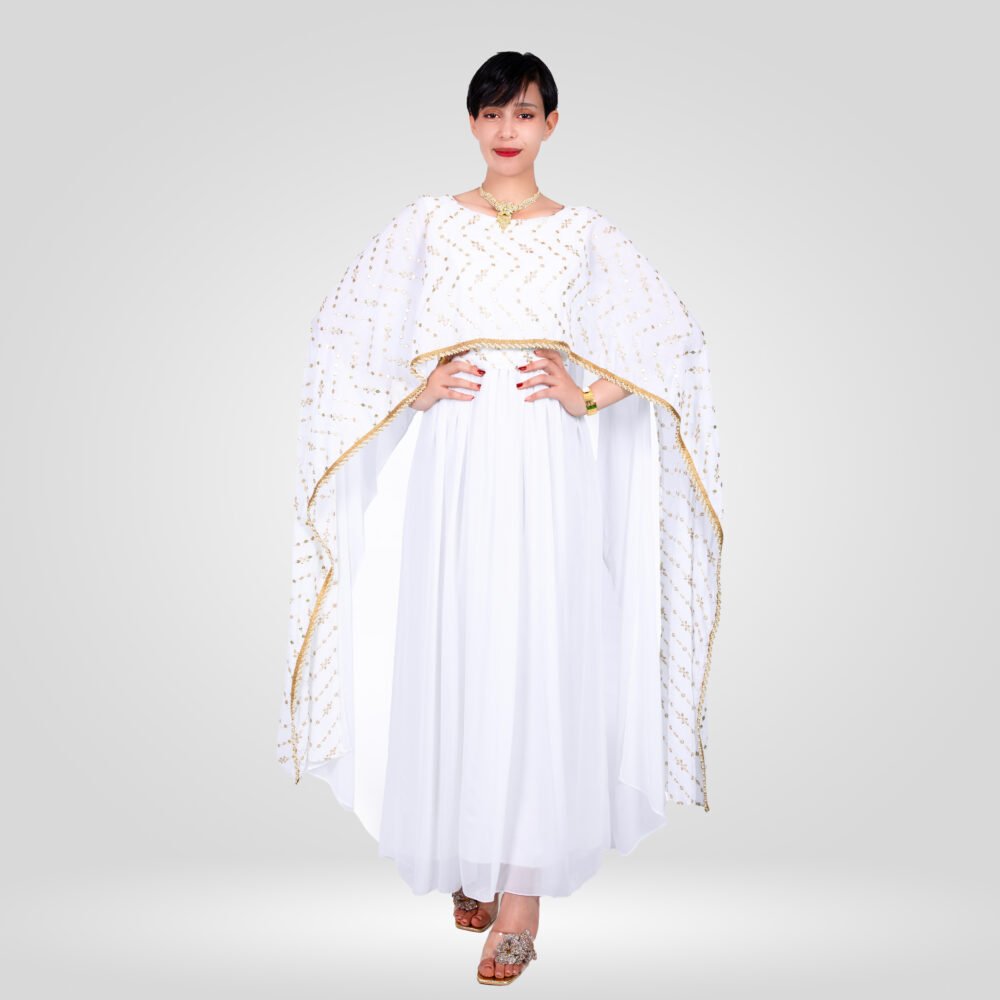 Abaya Farah Robe en Mousseline - Blanc