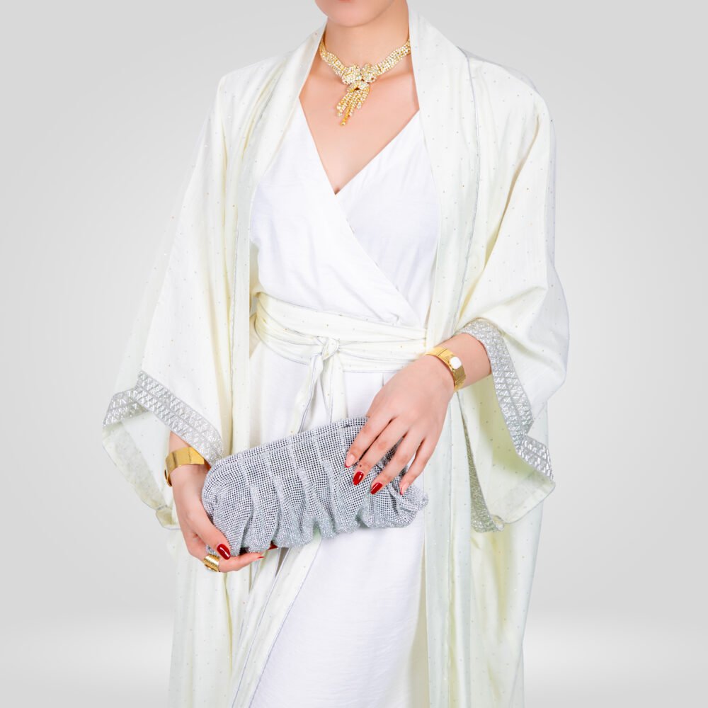Abaya Sofia Perle en Chanton Pailleté Ensemble - Moonlight