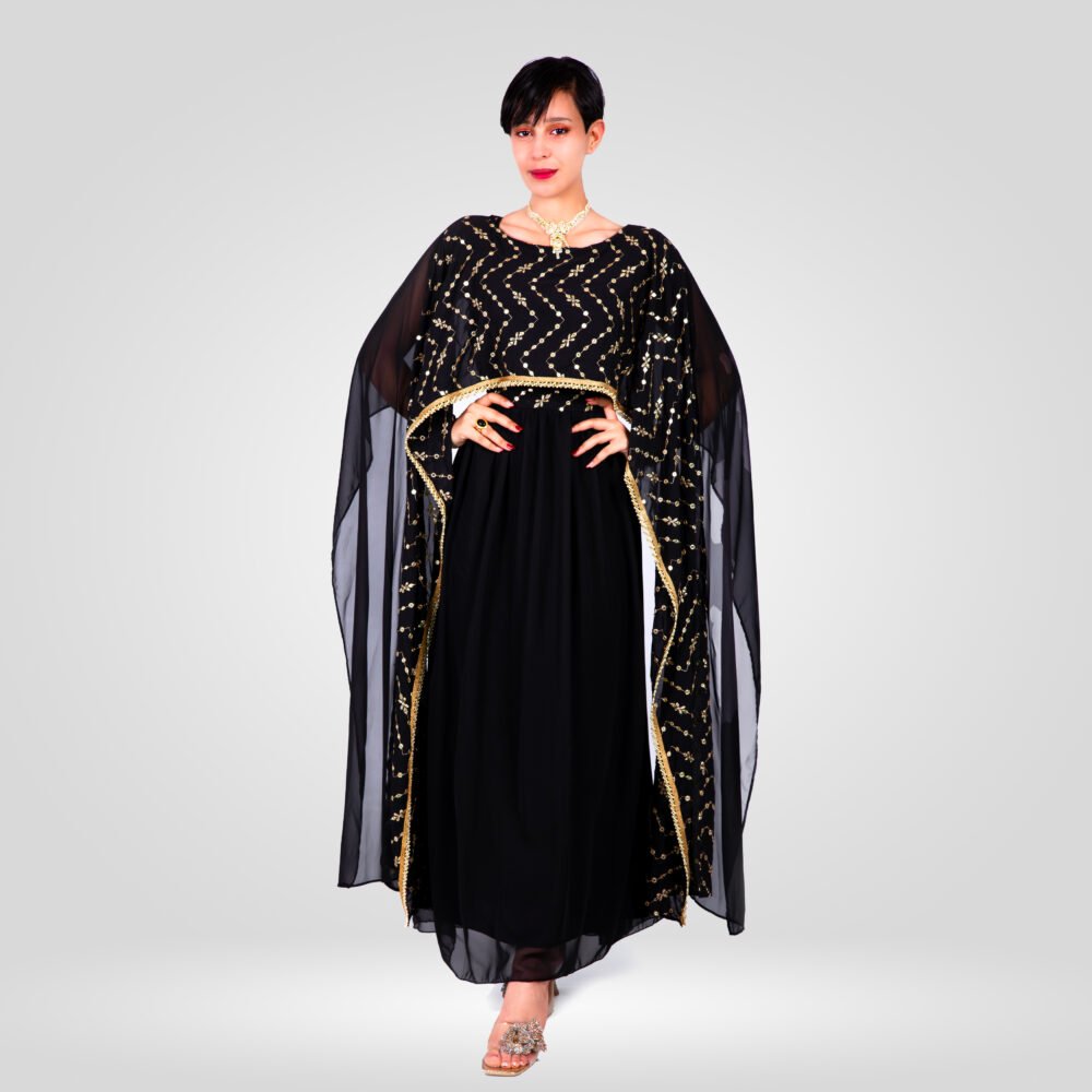 Abaya Farah Robe en Mousseline - Noir