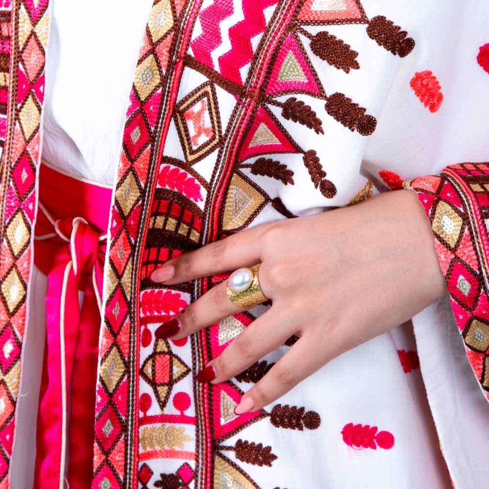 Abaya Nadia Brodée en Crêpe Ensemble - Rose – Image 2