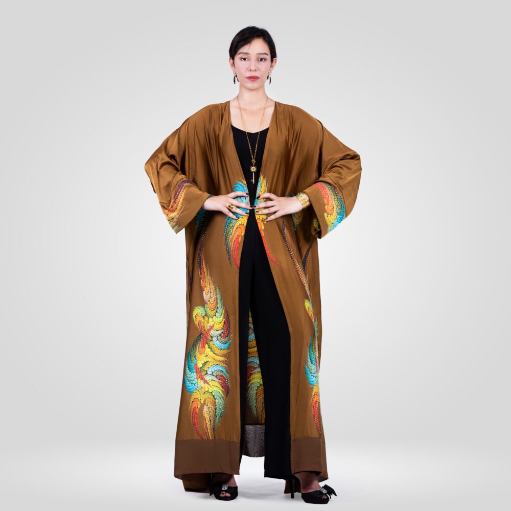 Kimono Lina en Soie - Orange Opéra