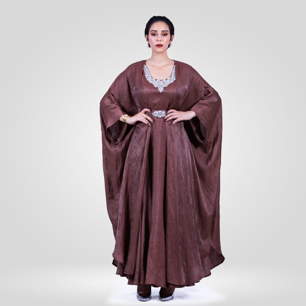 Abaya Noor Robe Chanton de Soie Ensemble – Chocolat