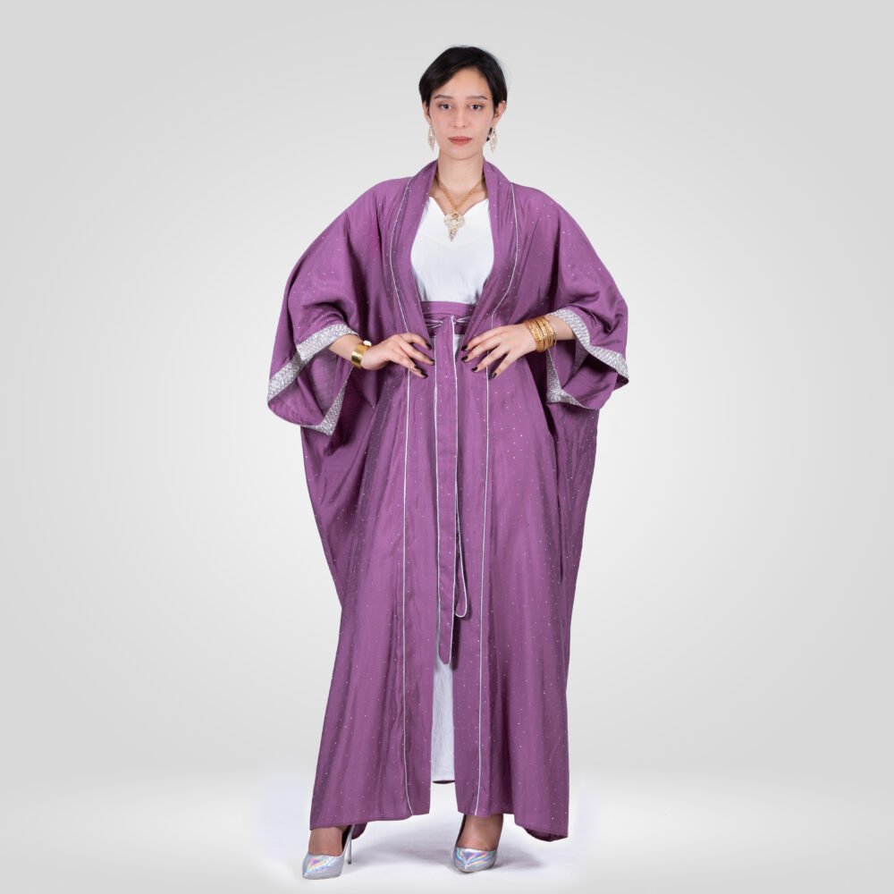 Abaya Sofia Perle en Chanton Pailleté Ensemble -  Lavande – Image 2
