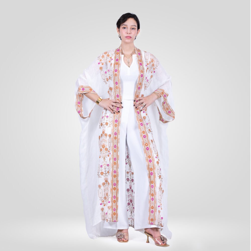Kimono Anissa Lin Brodée - Blanc Ecarlate